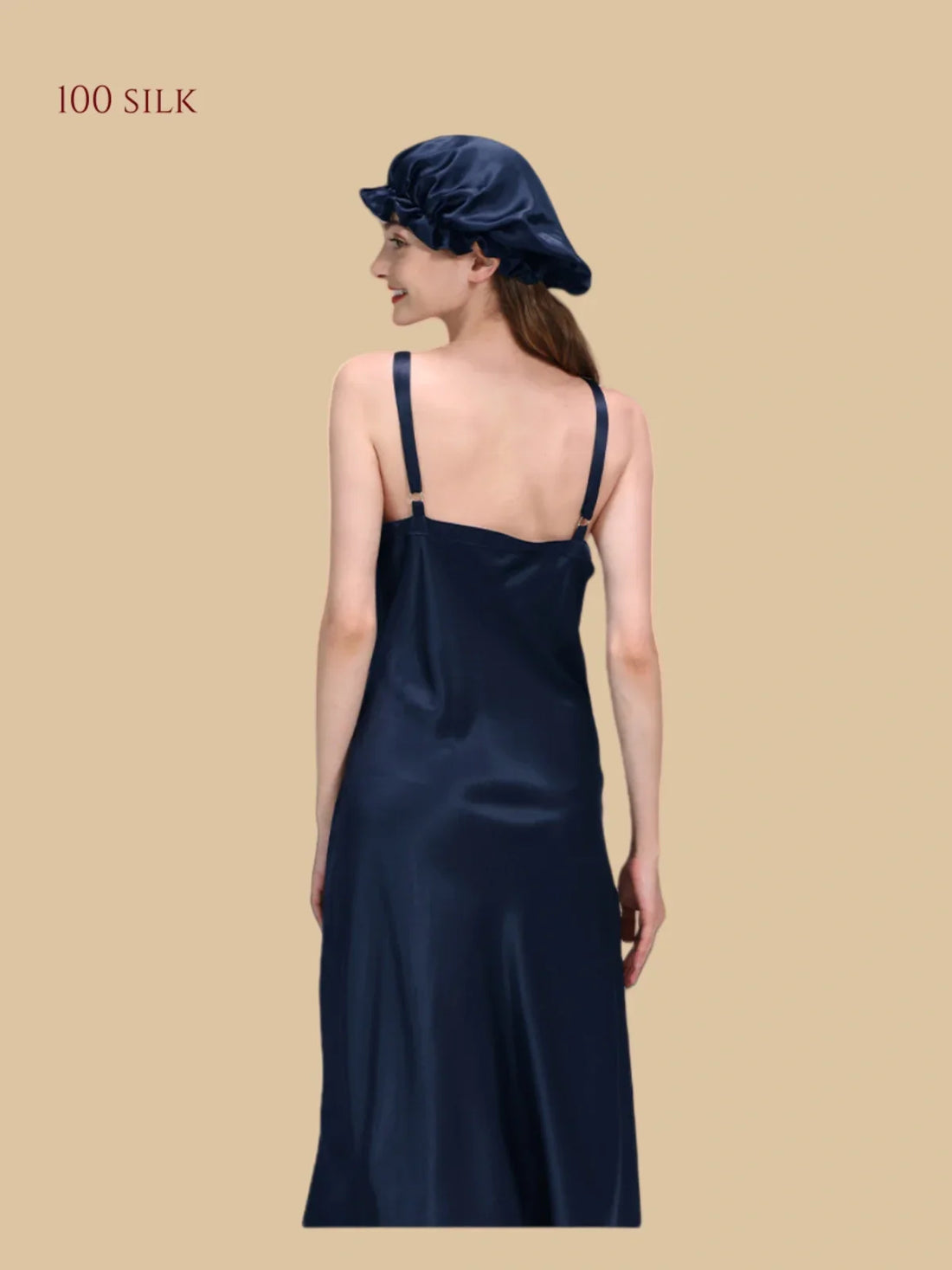 100% Mulberry Silk 22Momme V-Neck Spaghetti Strap Midi Nightgown