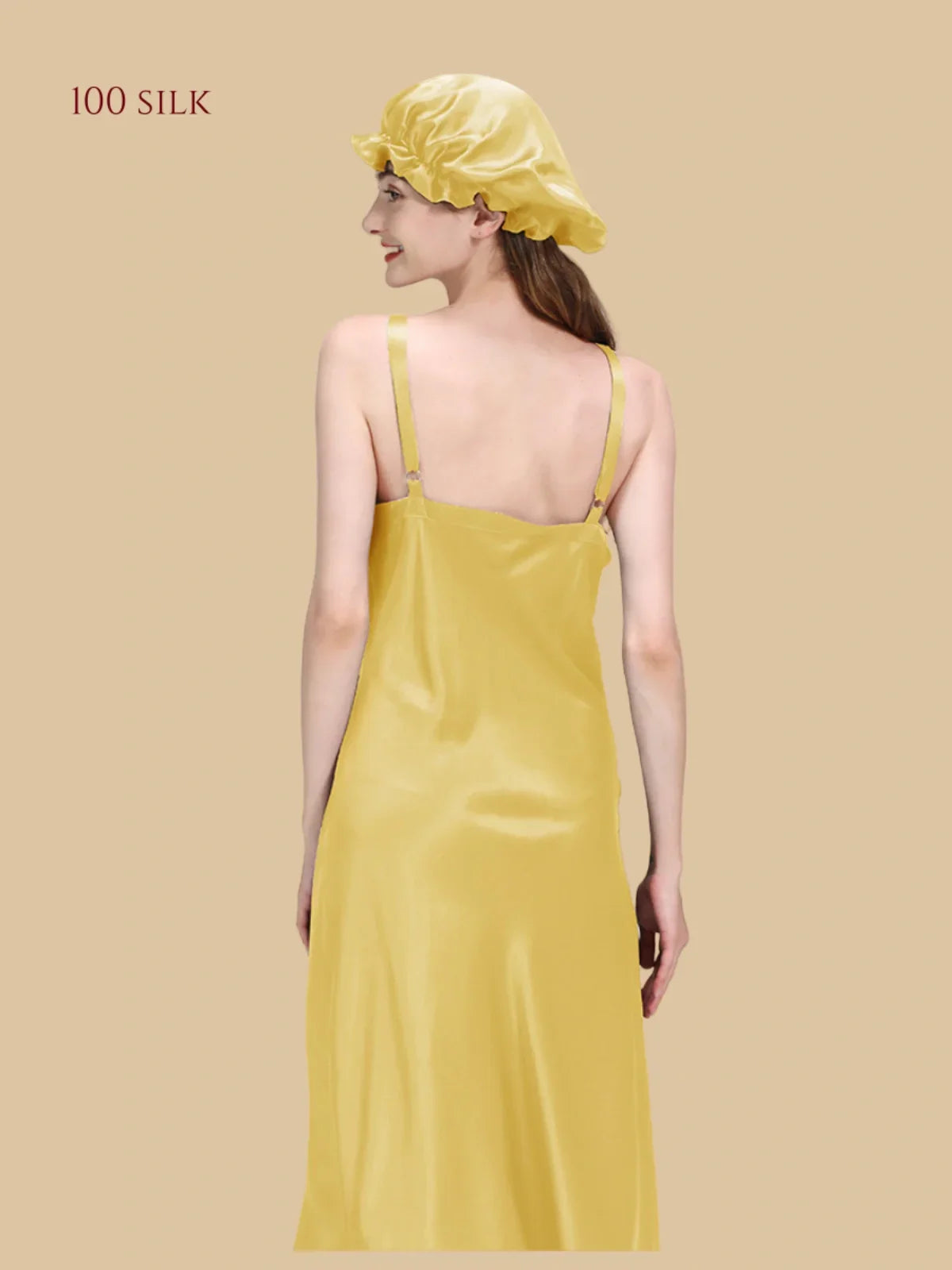 100% Mulberry Silk 22Momme V-Neck Spaghetti Strap Midi Nightgown