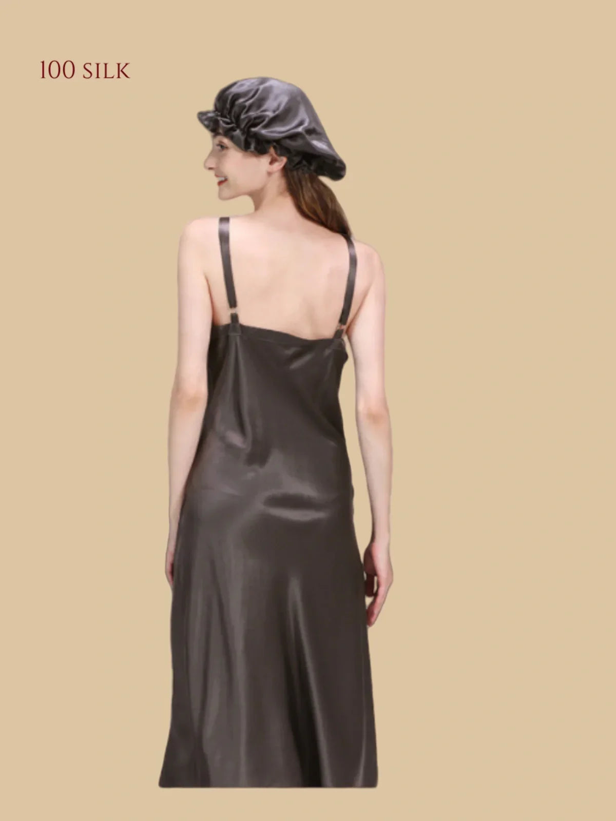 100% Mulberry Silk 22Momme V-Neck Spaghetti Strap Midi Nightgown