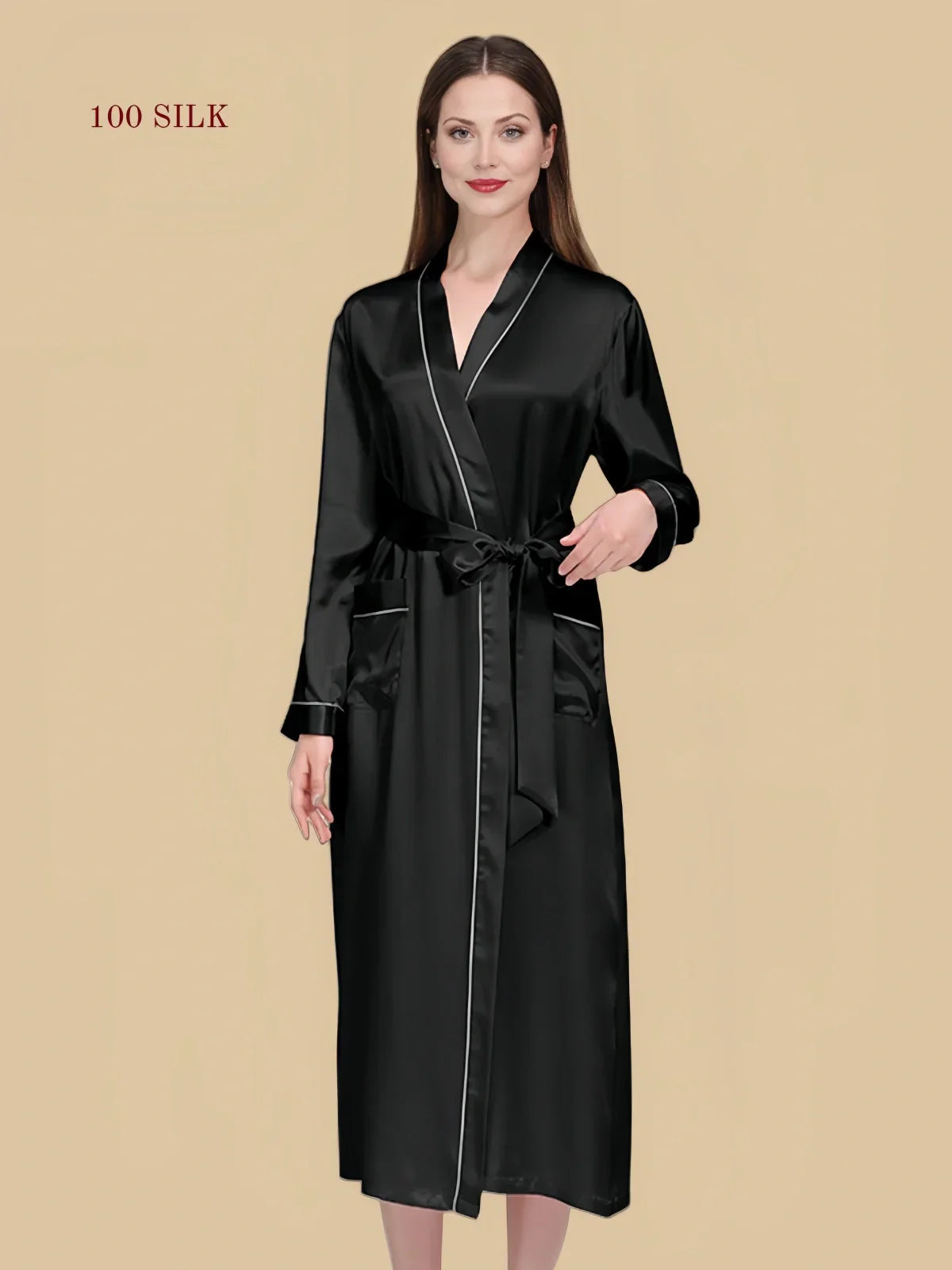 100% Mulberry Silk 19Momme Long Sleeve Midi Women&