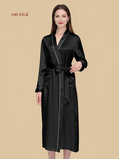 100% Mulberry Silk 19Momme Long Sleeve Midi Women&