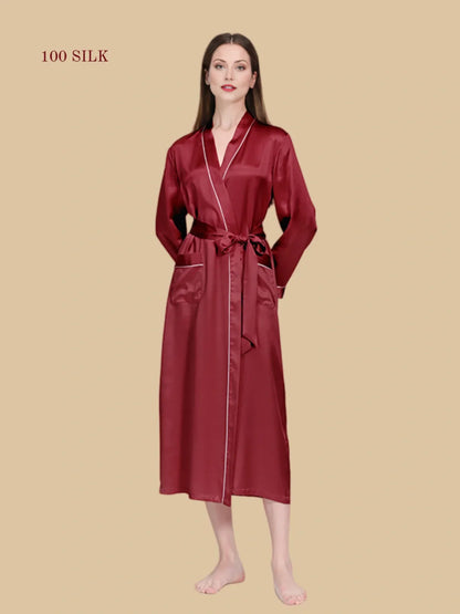 100% Mulberry Silk 19Momme Long Sleeve Midi Women&
