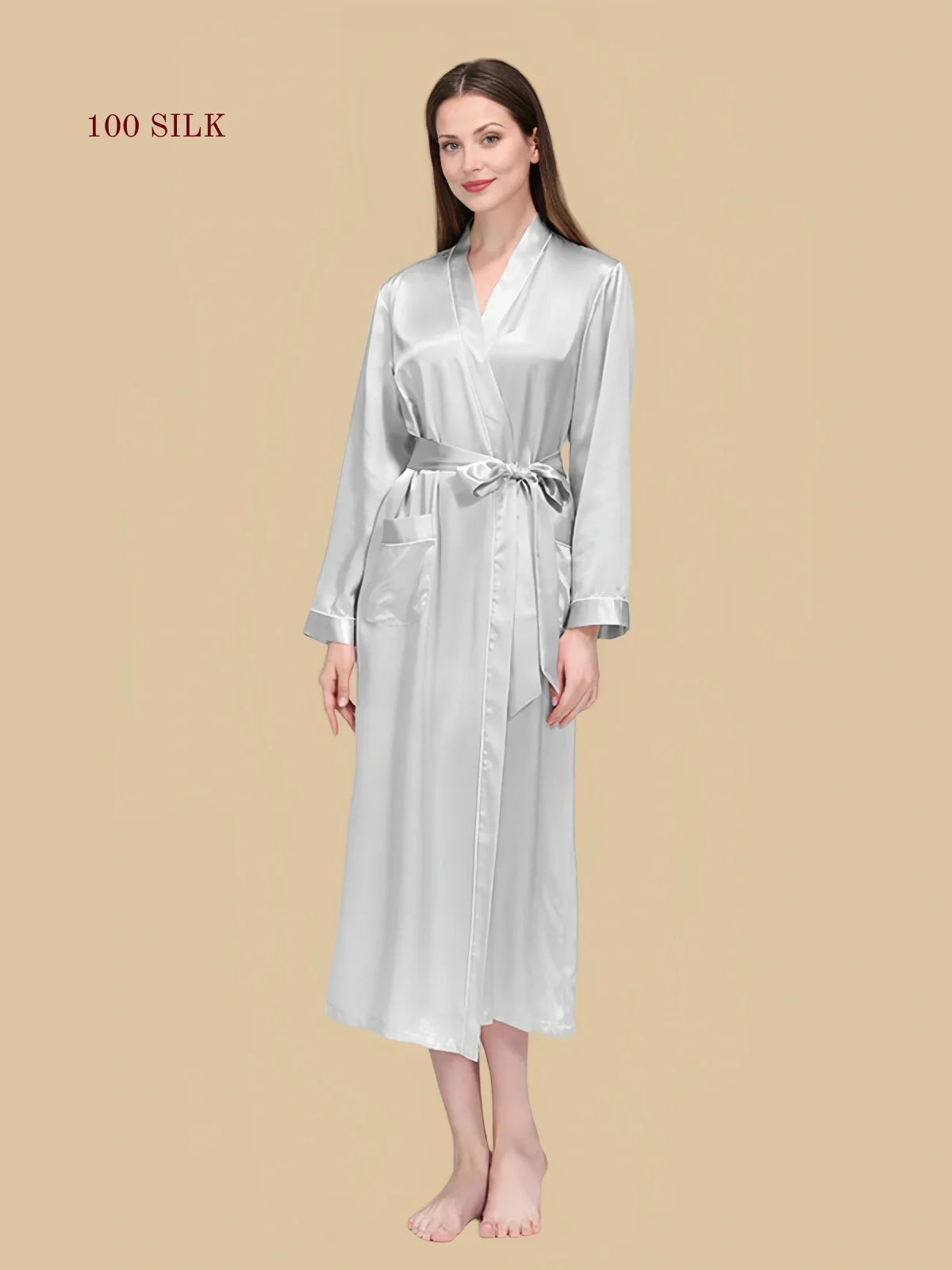 100% Mulberry Silk 19Momme Long Sleeve Midi Women&