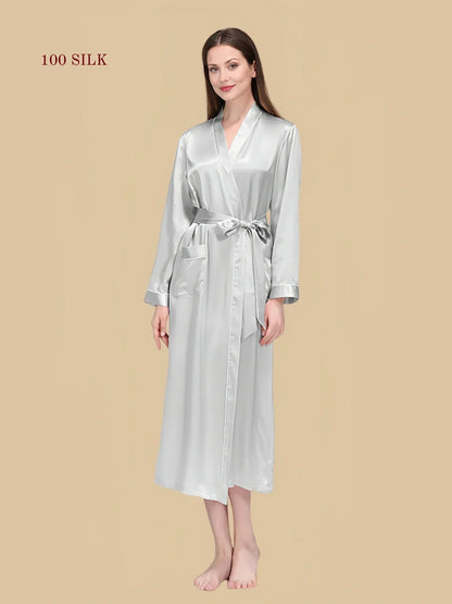100% Mulberry Silk 19Momme Long Sleeve Midi Women&